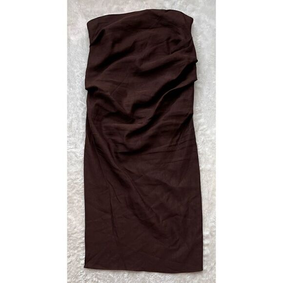 NWT Zara Limited Edition Linen Blend Draped High Waist Midaxi Skirt in Brown - Picture 13 of 13